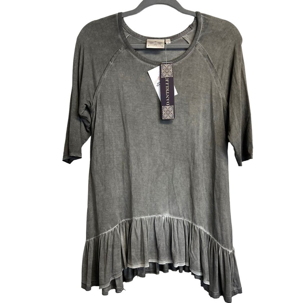Anthropologie NWT Dantelle Medium Ruffle Hem Drop Waist Women's Top Stone Wash
